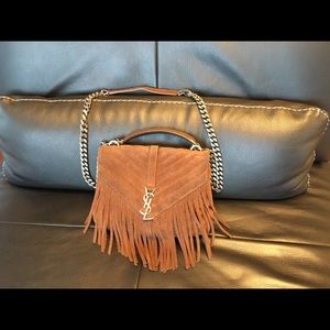 Saint Laurent Fringed quilted suede brown bag